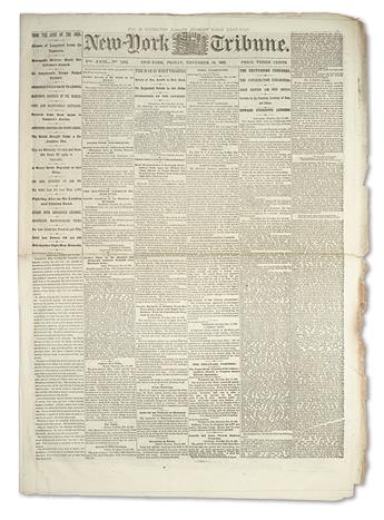 LINCOLN, ABRAHAM. New York Tribune printing of the Gettysburg Address.